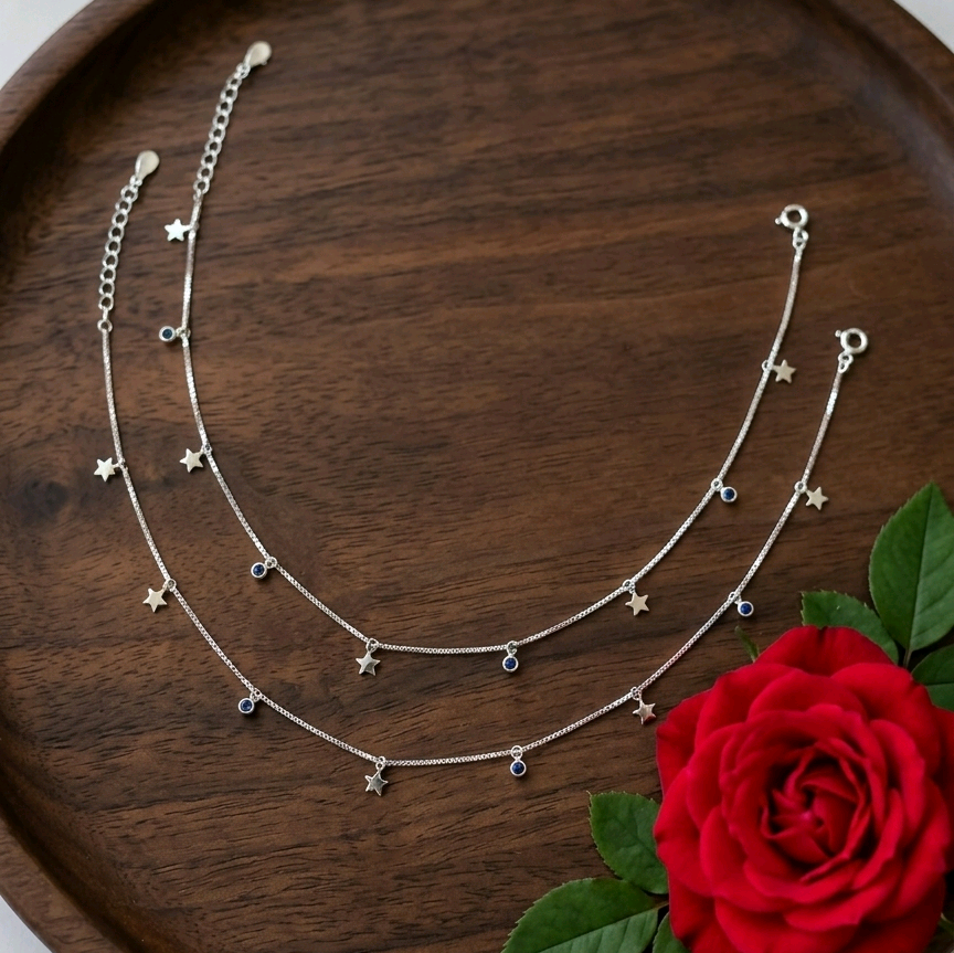 Silver Star Beaded Anklets